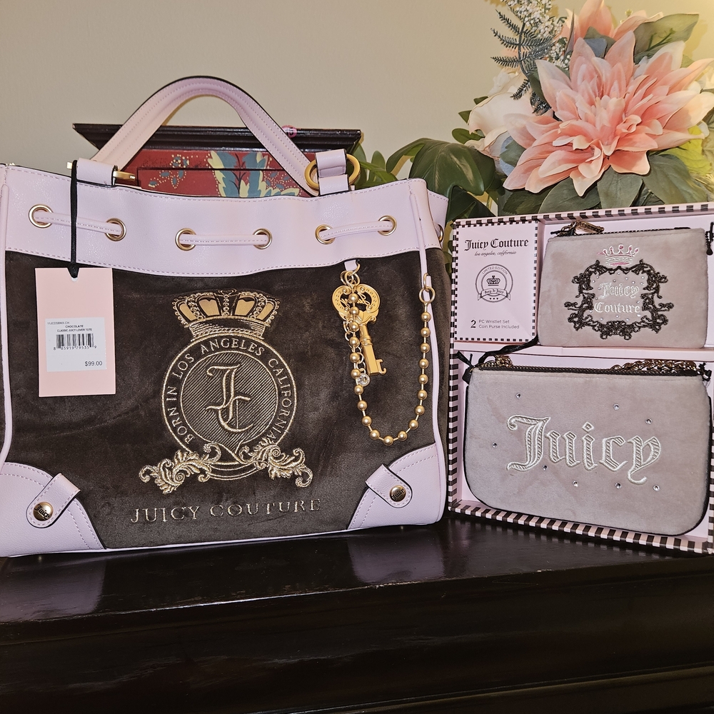 Juicy Couture Pink and Brown Tote Bag With Wallet Set
